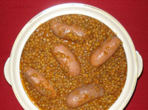 Lentils and sausage pork soup